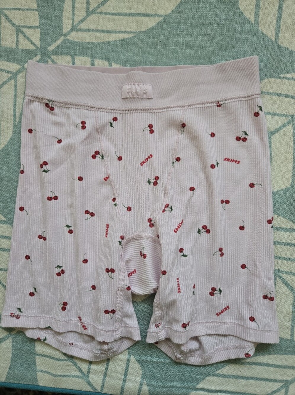 SKIMS Pink Ribbed Cherry-Print Boxer Shorts